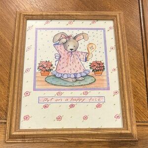 Charming Bunny Art Print with Wooden Frame
